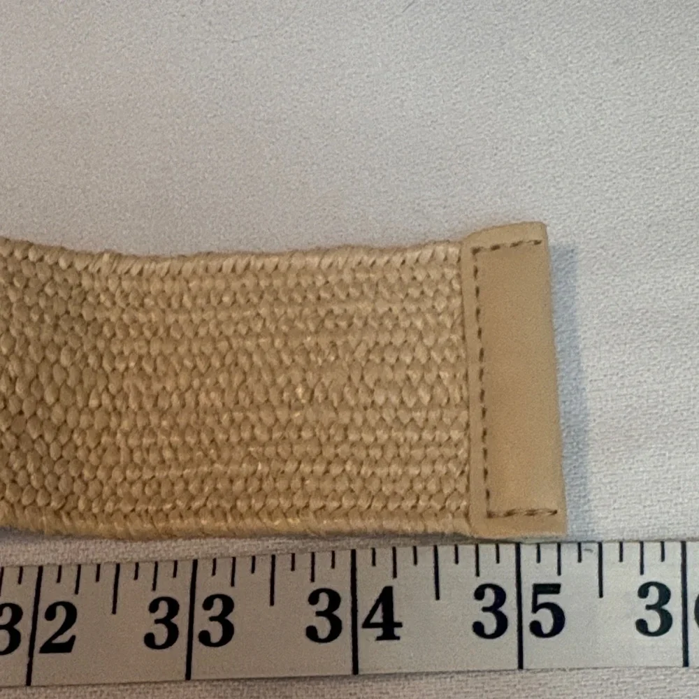 Woven Cream Wide Women’s Belt with Brown Woven Straw-Look Buckle